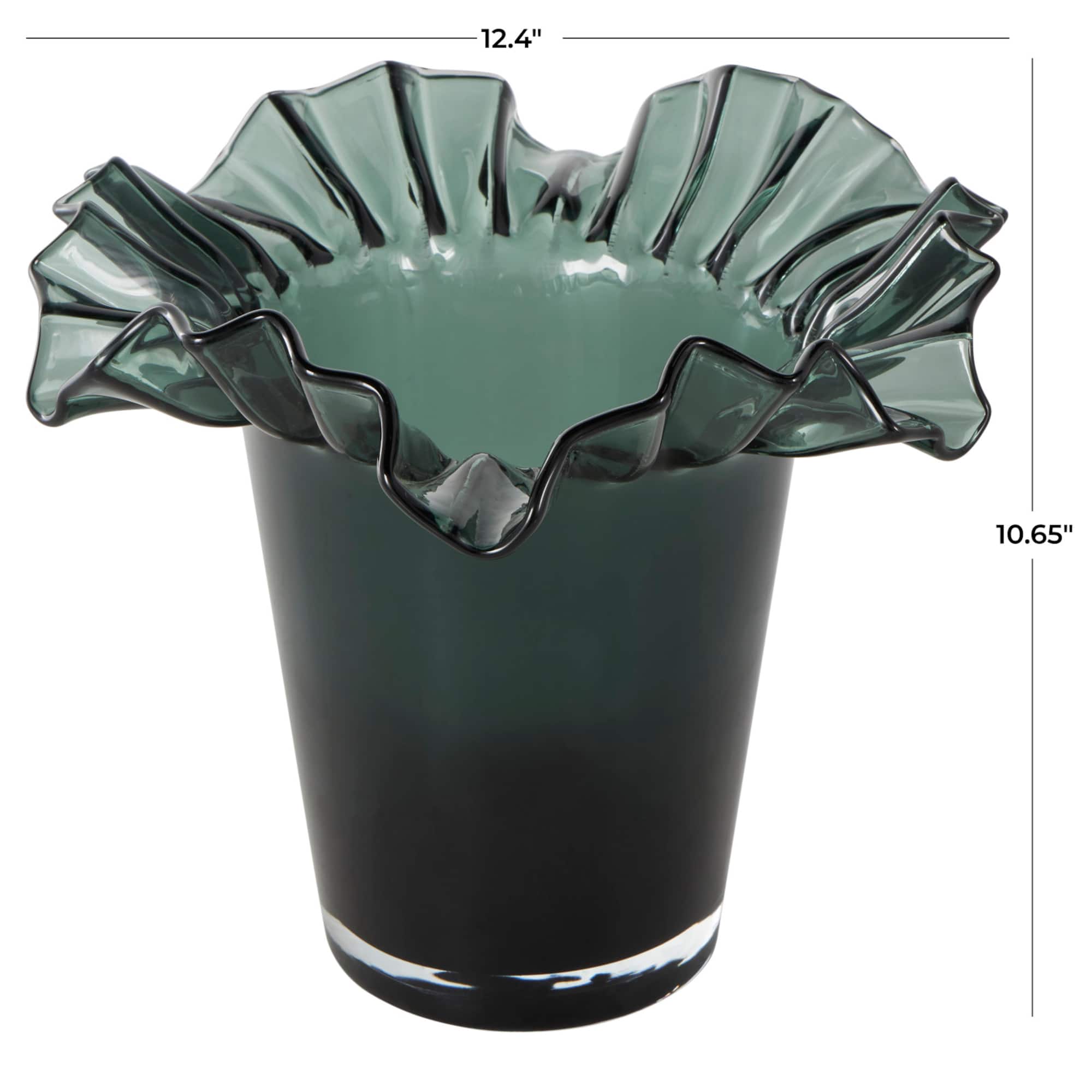 Green Glass Floral Tulip Inspired Ombre Vase with Wavy Opening